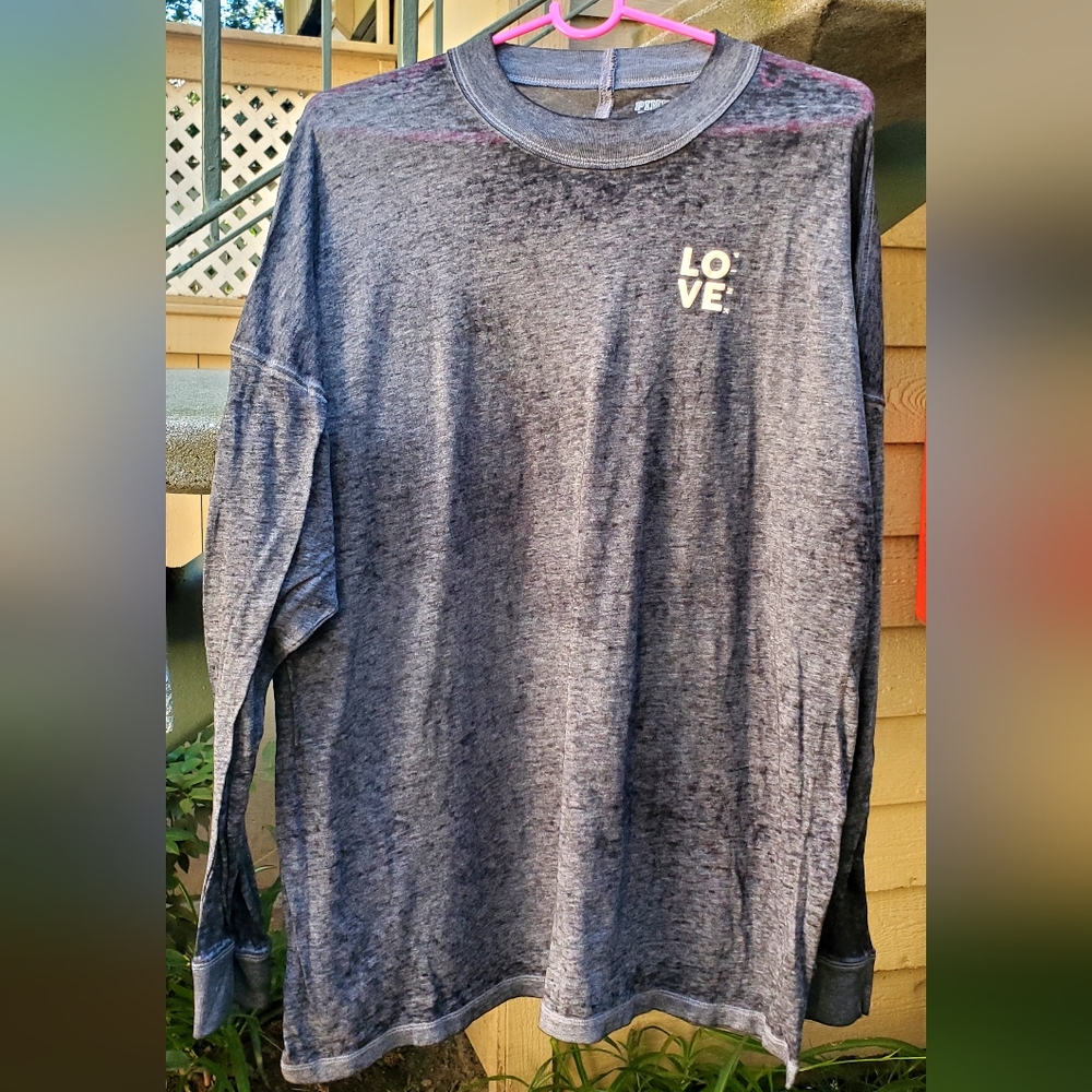 PINK Victoria's Secret Blue and White Long Sleeve Tee